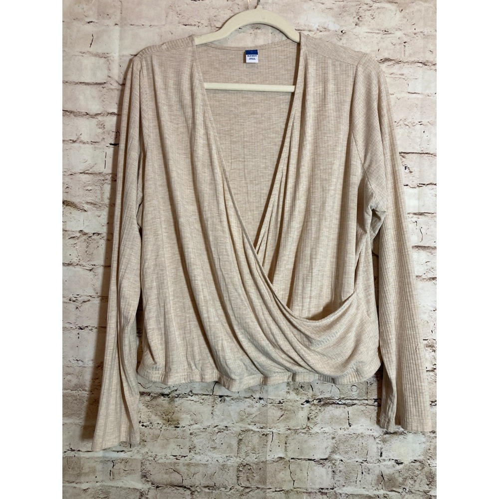Old Navy Draped Top Womens XL Neutral Beige Modal Stretch Deep‎ V Neck